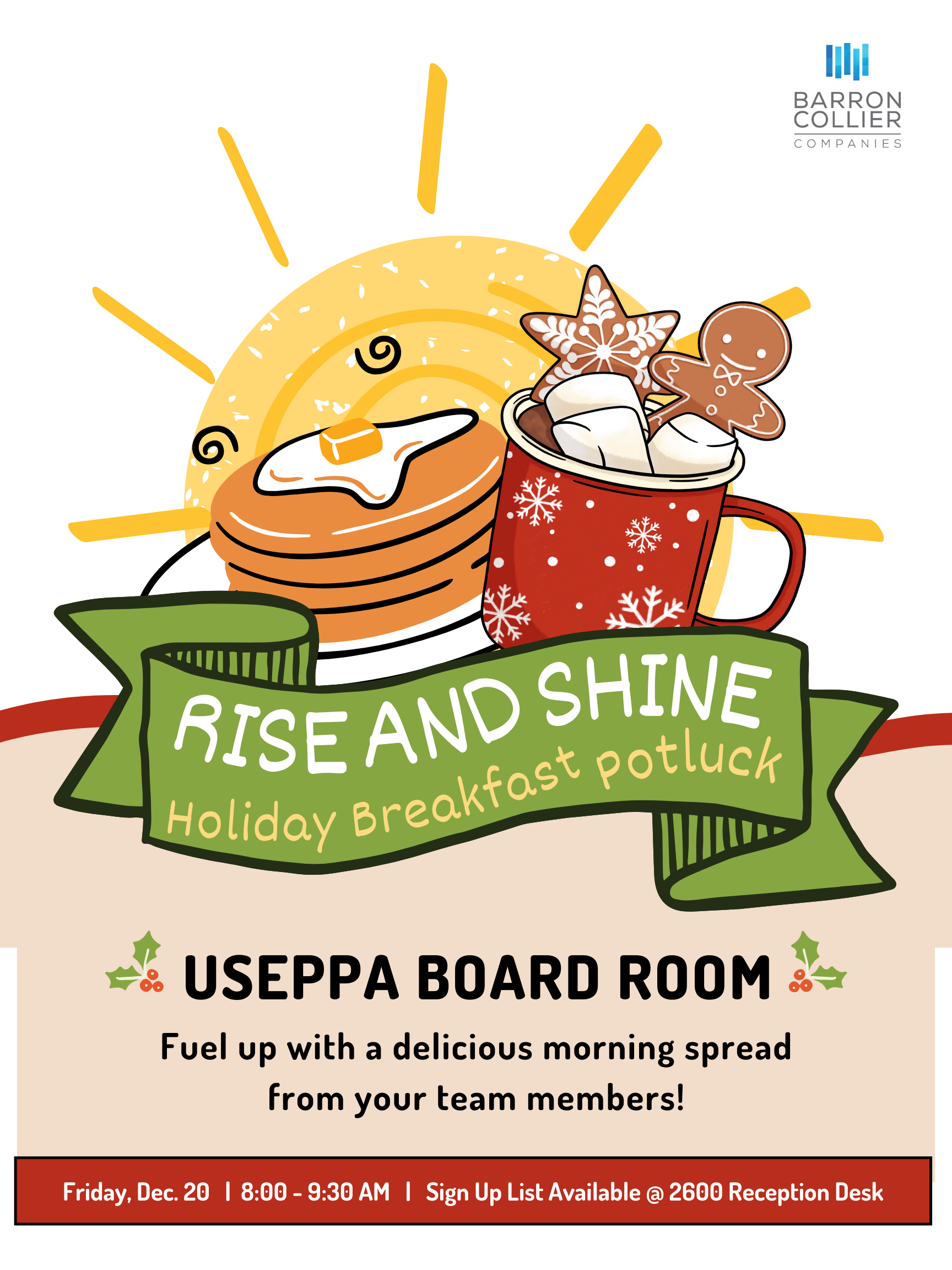'Rise & Shine' Holiday Breakfast Potluck Flyer